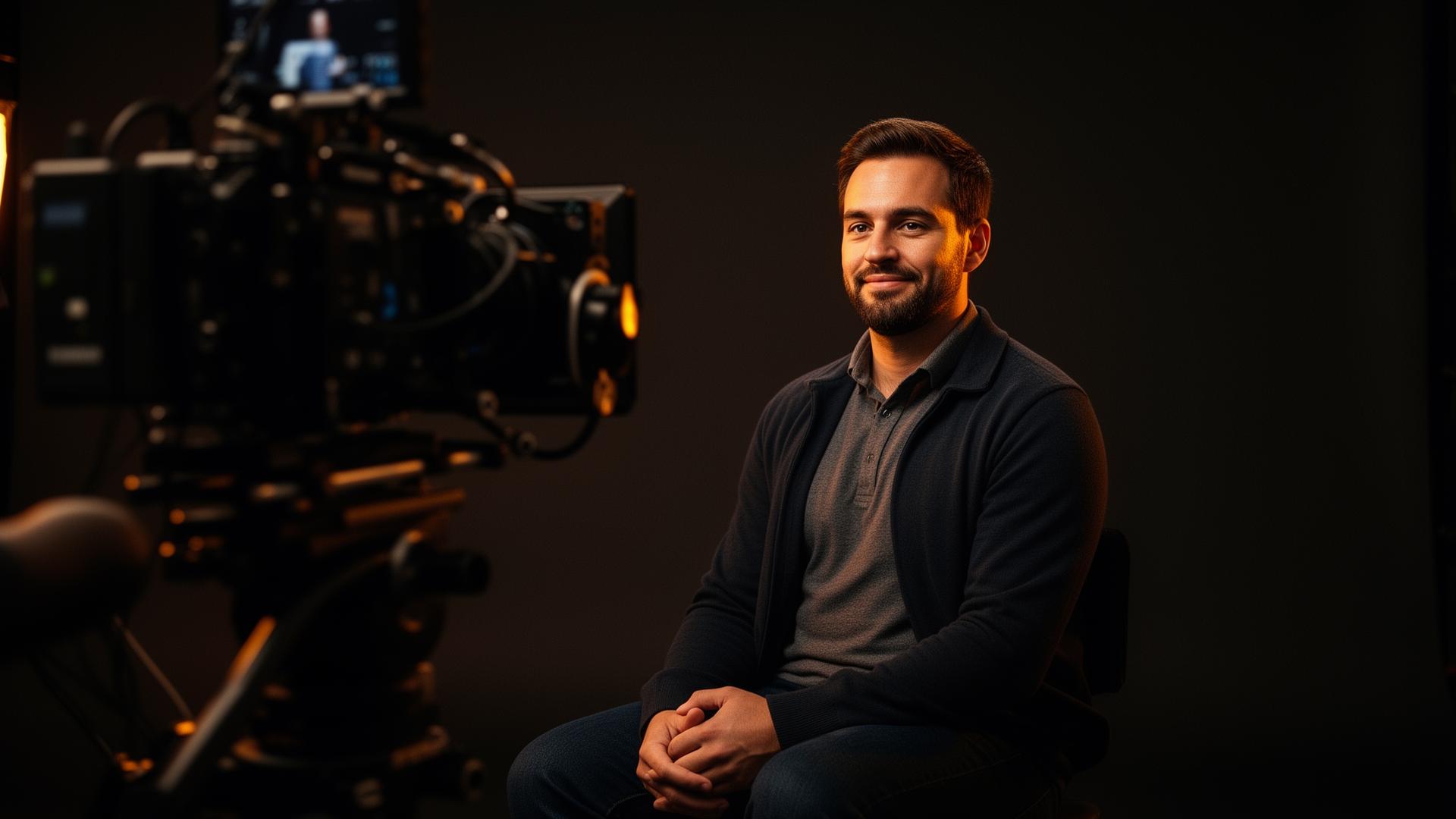 Founder being filmed in a cinematic studio